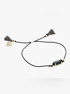Adjustable Black Cord Friendship Bracelet  Black Faceted Stone